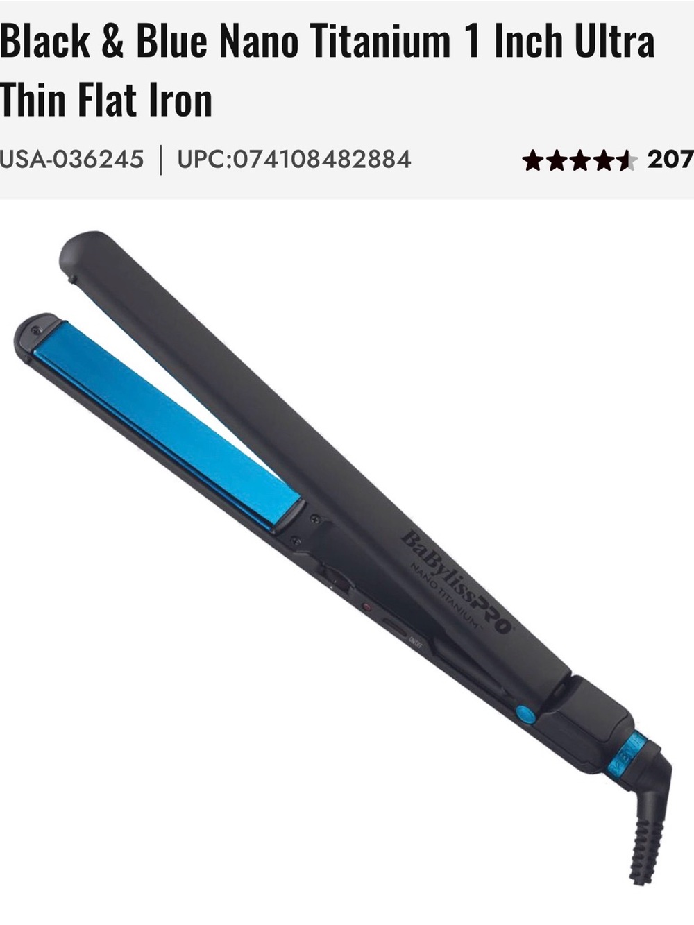 BaByliss Black and Blue Nano Titanium Ultra-Thin Flat Iron NIB